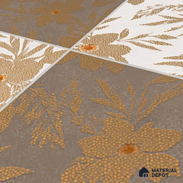 Floral Wall Tile TL 07250 Plana 8008 GLM (Gold) 1 ft x 1 ft Ceramic Matte Finish - 9 mm | 2 mm Spacer is Mandatory | Please Expect a Slight Variation of Pattern